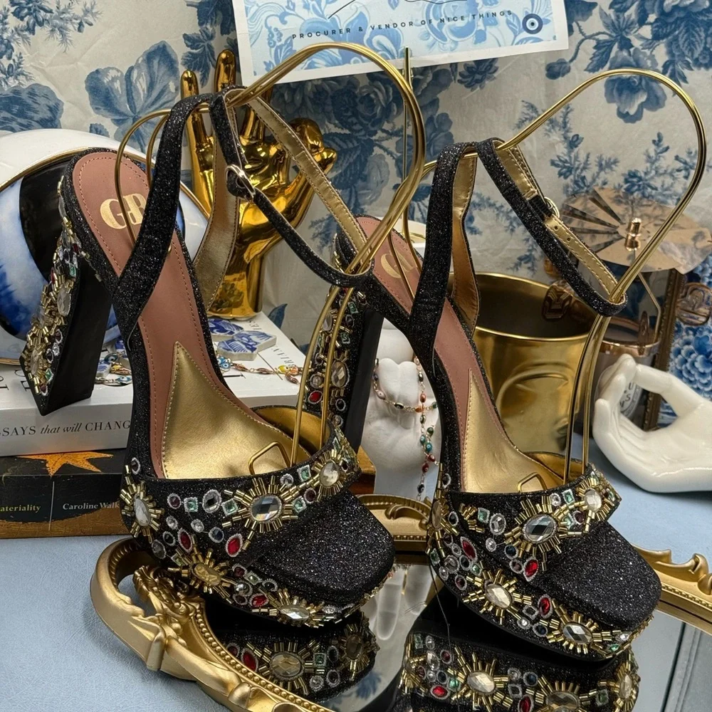 🆕 GB GIANNI BINI 🧿 NWOB Enchant-Ment Bead Embellished Platform Sandals, Sz 8M